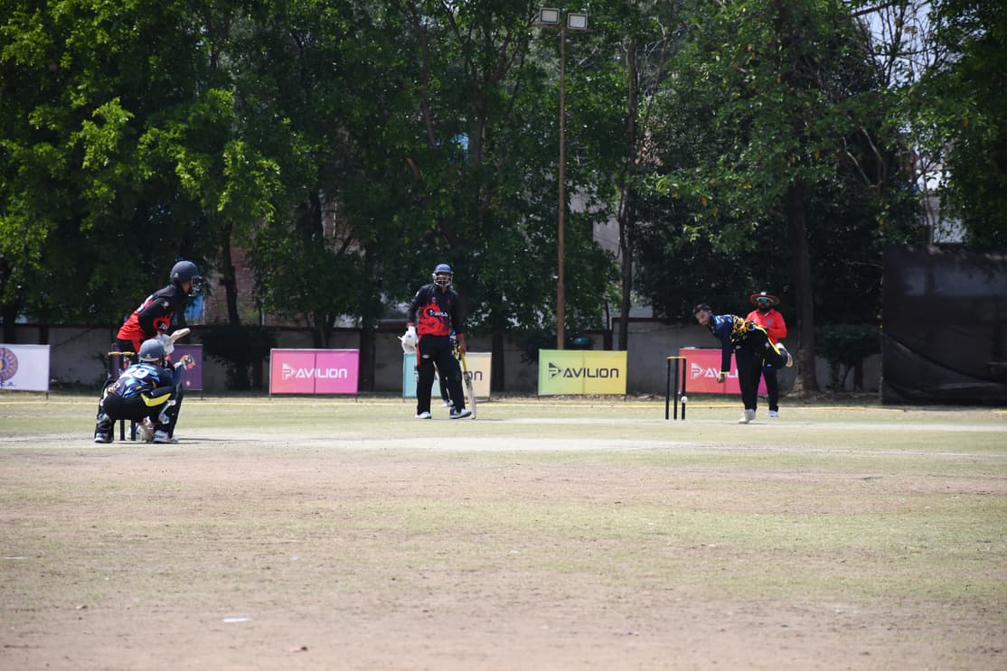 Play in progress at a regional cricket ground