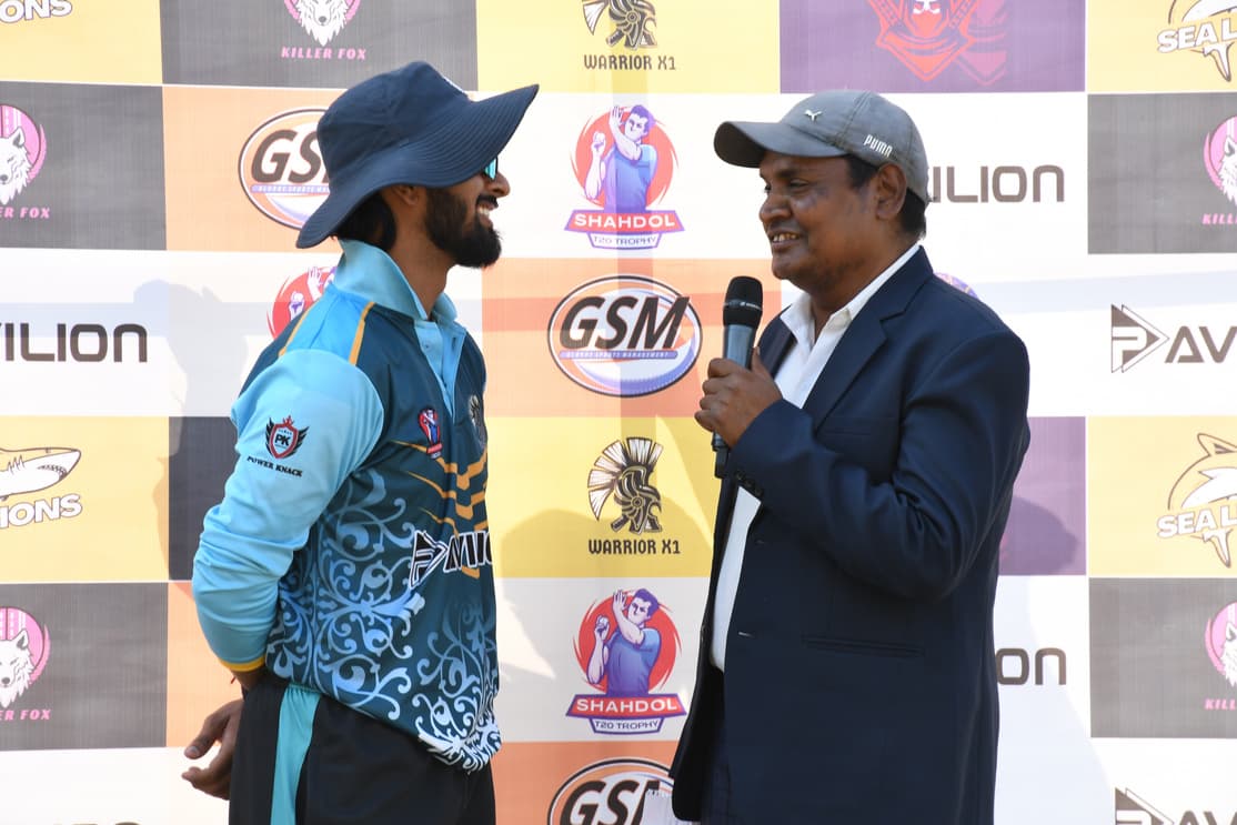 Post-match interview against the GSM branded backdrop