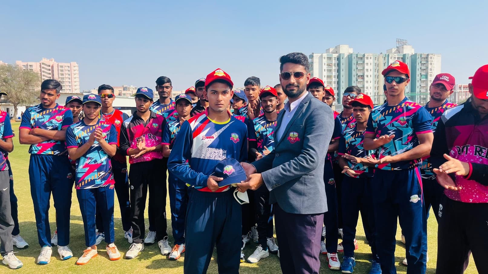 Squad presentation with both teams and officials after a fixture