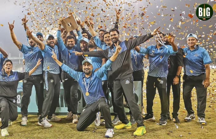 BIG Cricket League champions celebrating with confetti
